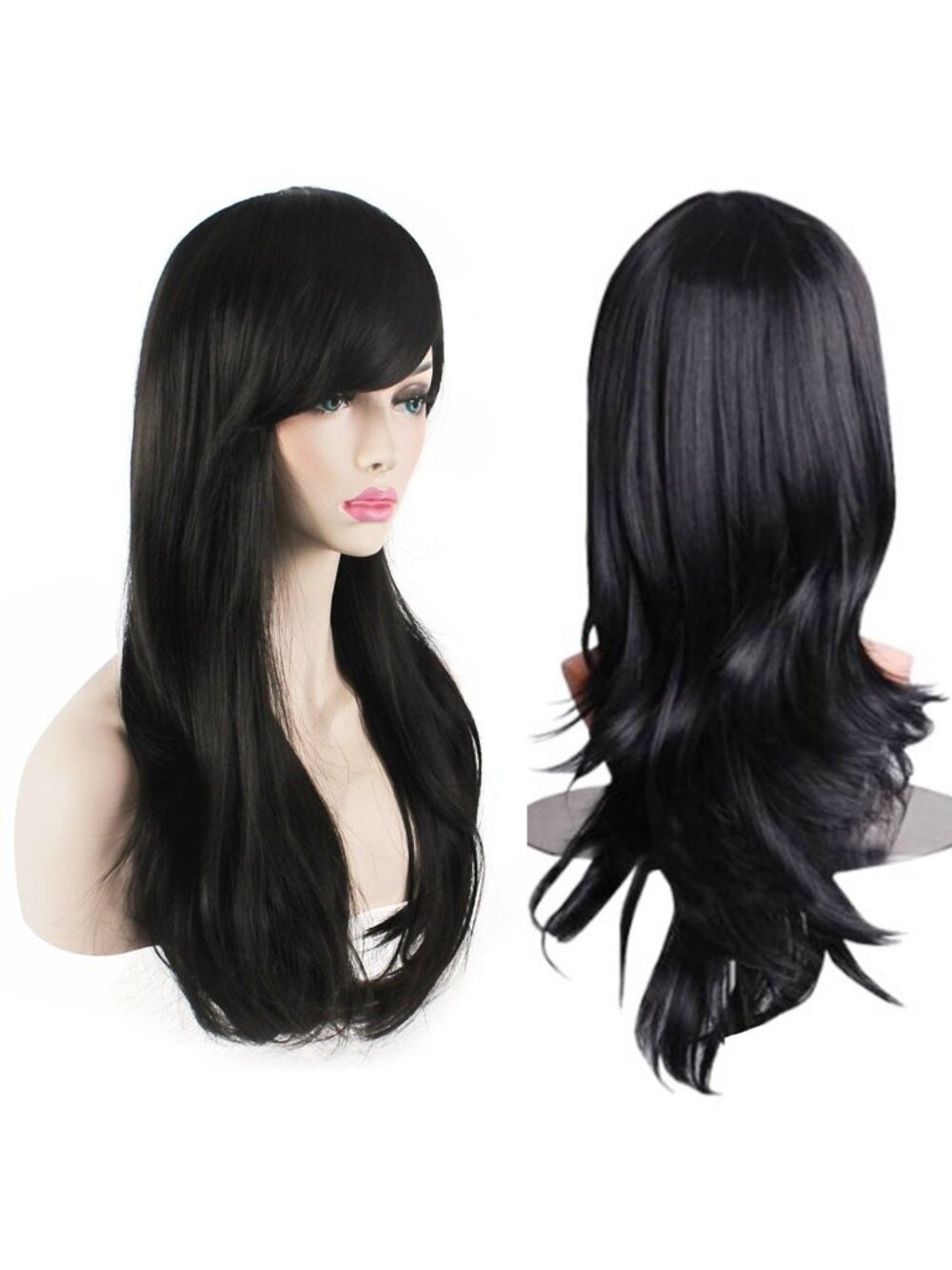 Women's Black 28 Inch Classic Long Synthetic Wavy Cosplay Curly Hair Wigs
